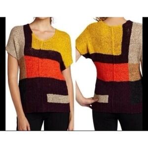 BCBG Maxazria Sweater Womens Small Purple Orange Yellow Knit Bordeax Co‎ Cayden